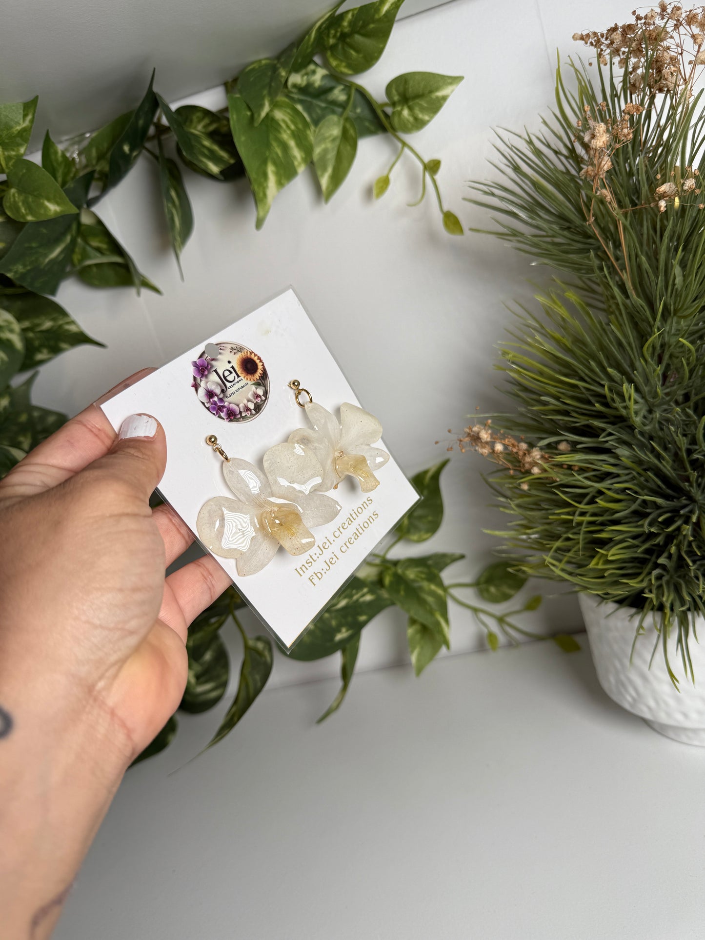 White Orchid earings