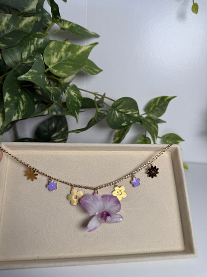 Purple Orchid Charm necklace