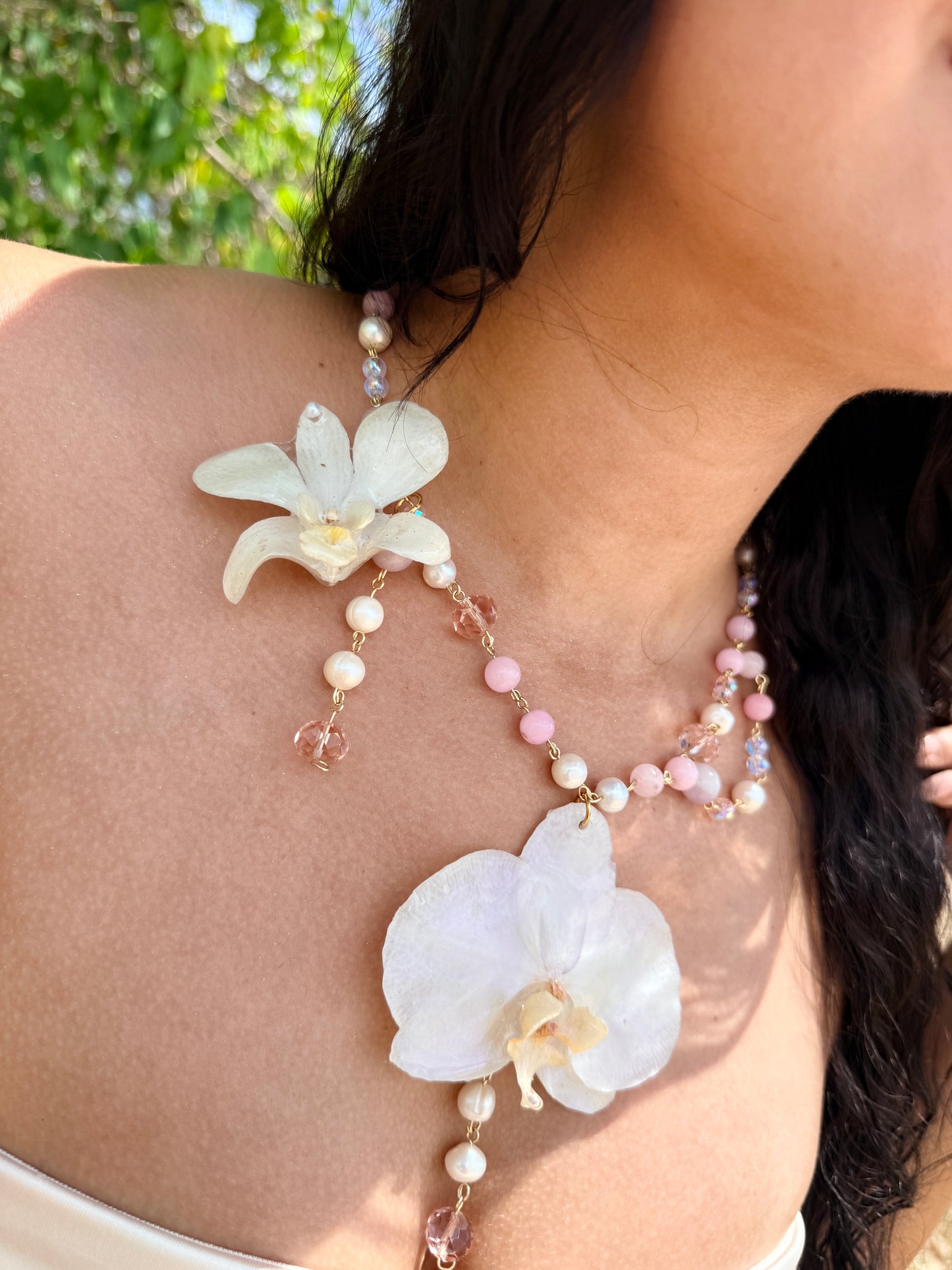 Phalaenopsis & Dendrobium Pearl Drop Necklace