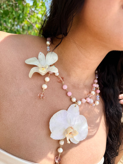 Phalaenopsis & Dendrobium Pearl Drop Necklace