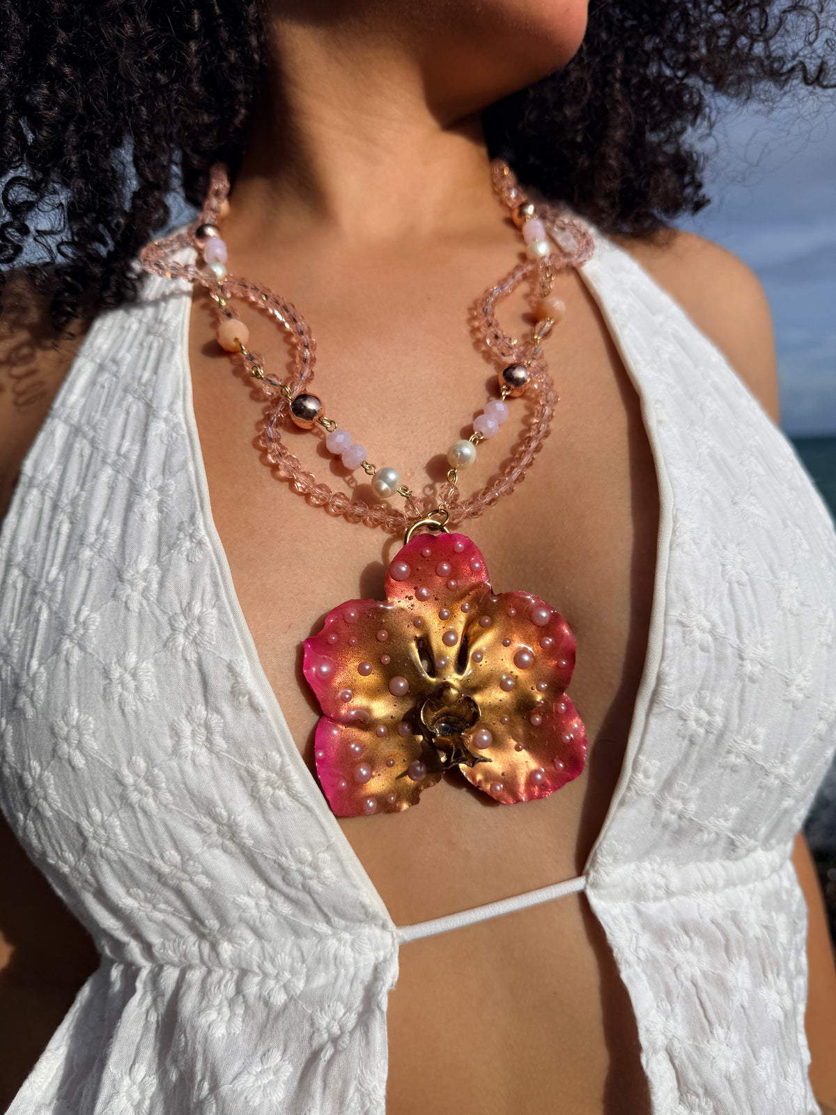 Golden Blush Orchid Necklace