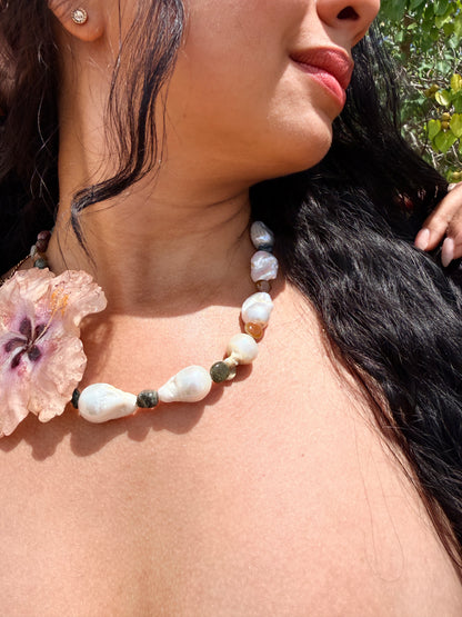 Blush Poppy & Baroque Pearl Necklace