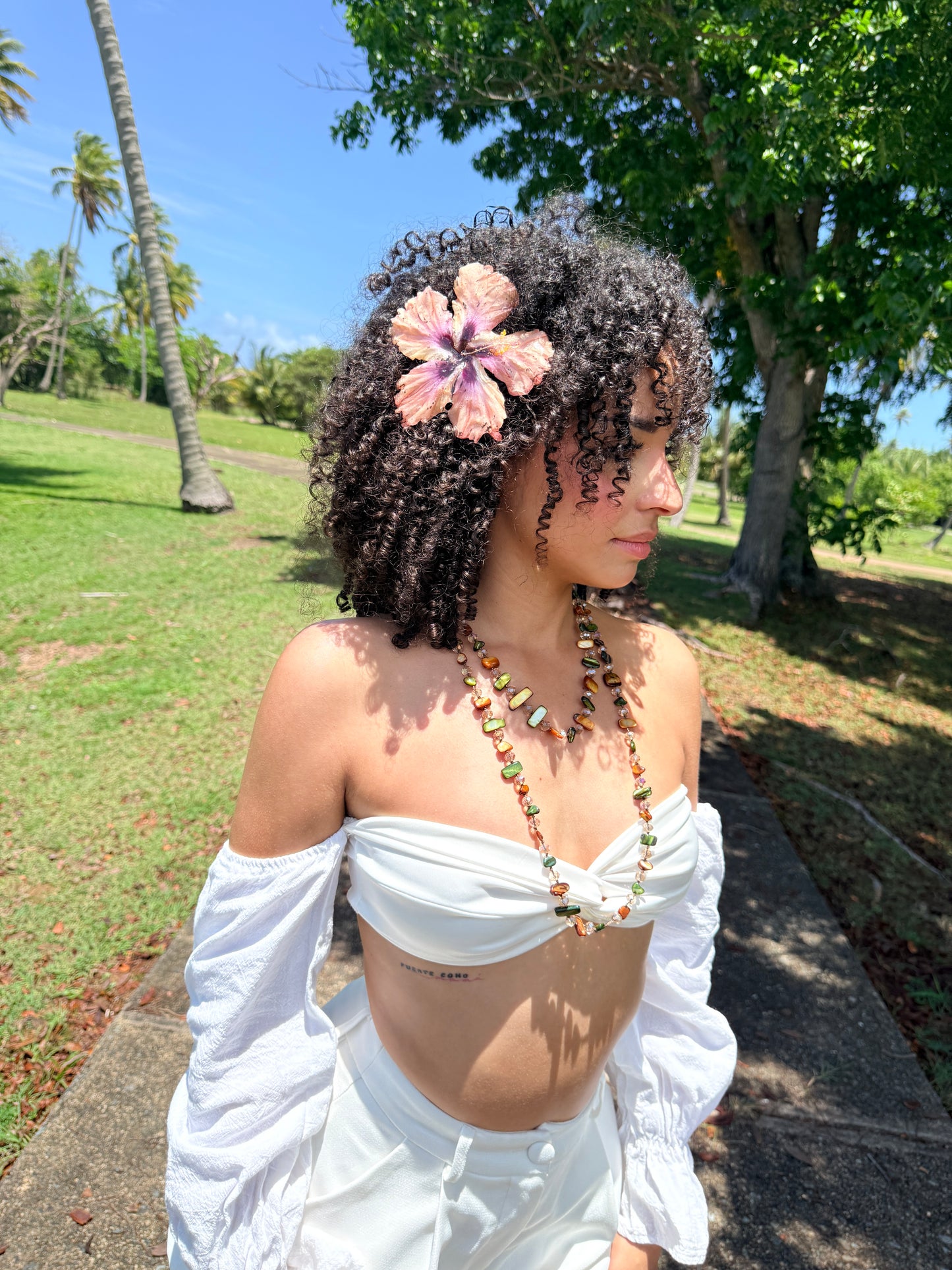 Peach/Pink amapola hair clip