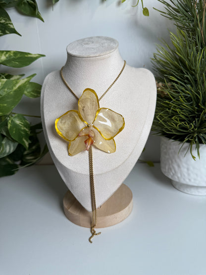 Yellow Phalaenopsis Orchid Lariat necklace