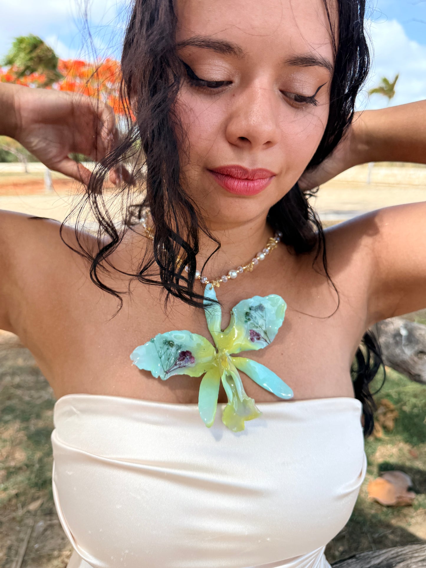 Cattleya Botanical Statement Necklace