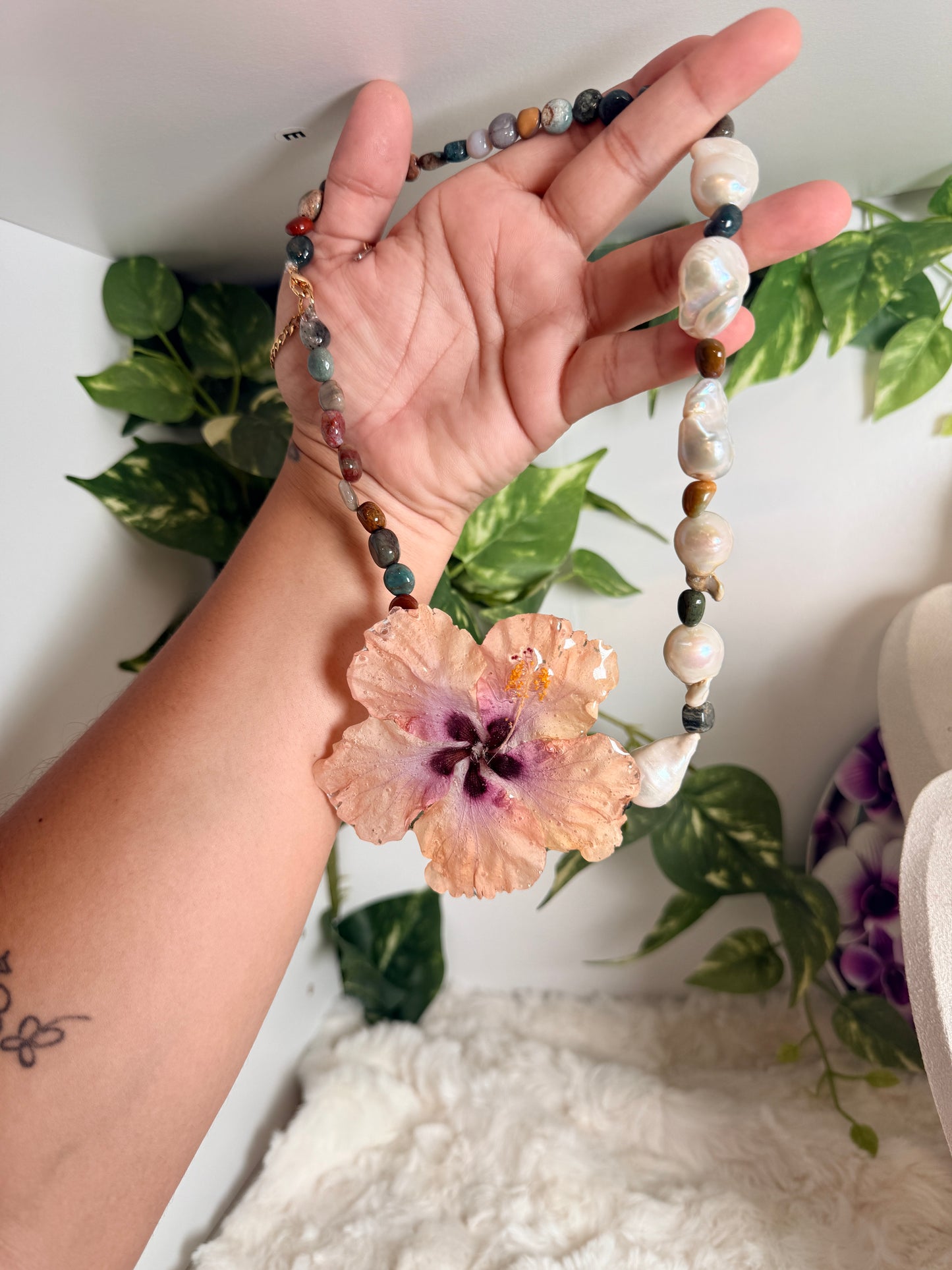 Blush Poppy & Baroque Pearl Necklace