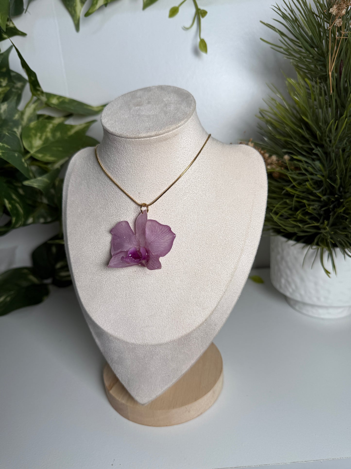Purple Dendrobium necklace