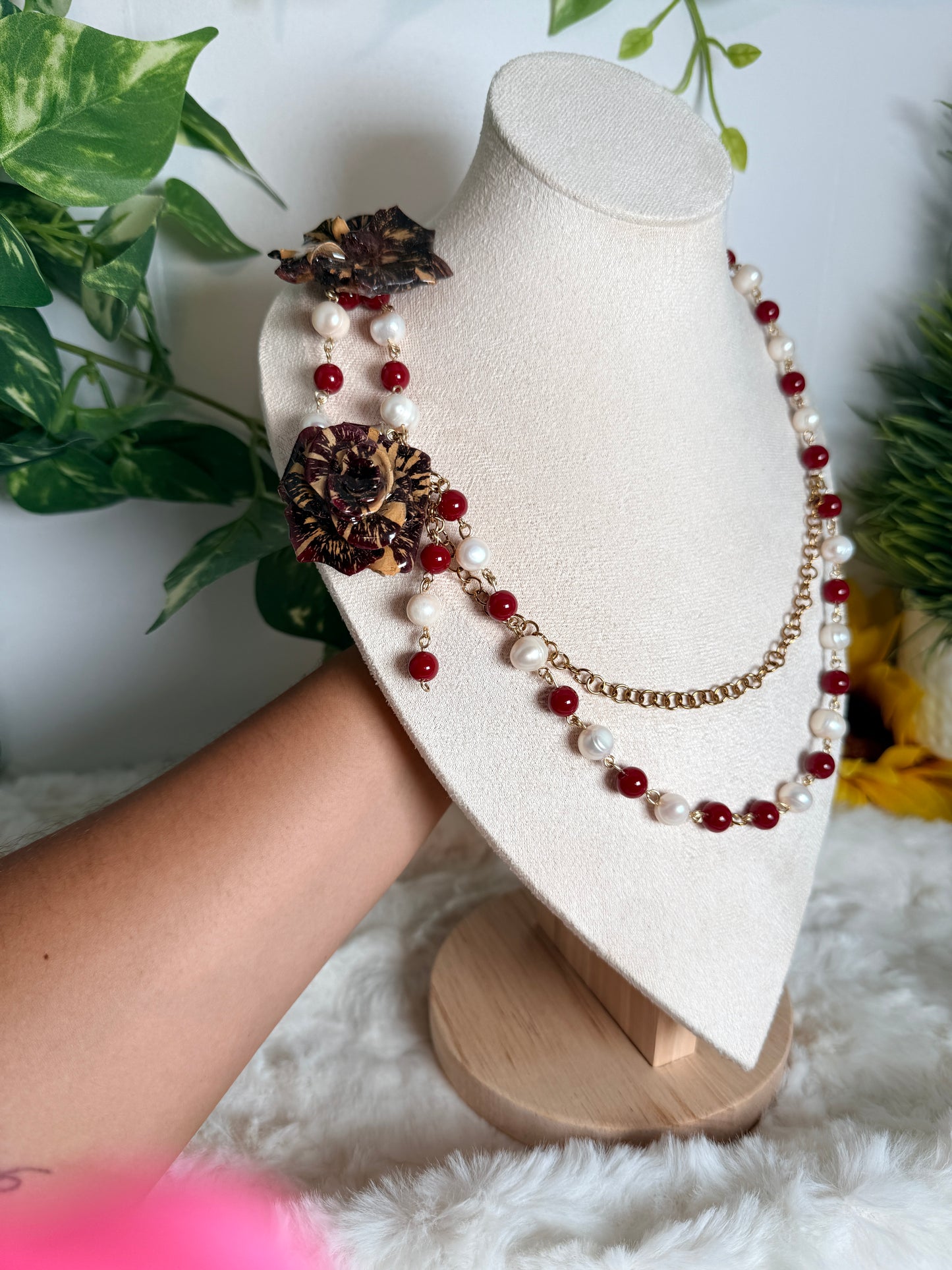 Crimson Rose Cascade Necklace