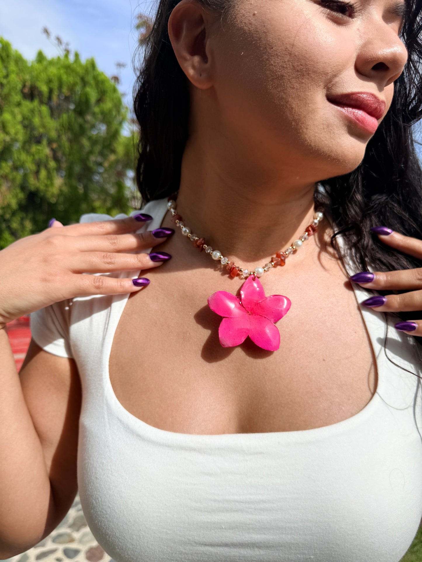 Hot Pink Plumeria Necklace