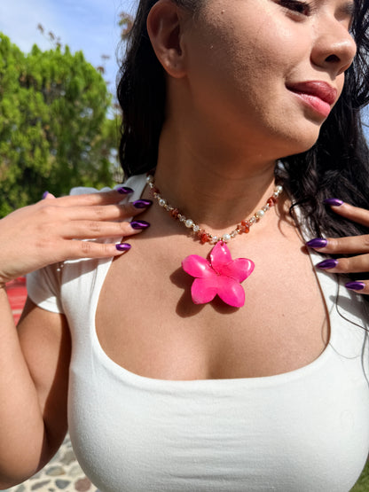 Hot Pink Plumeria Necklace