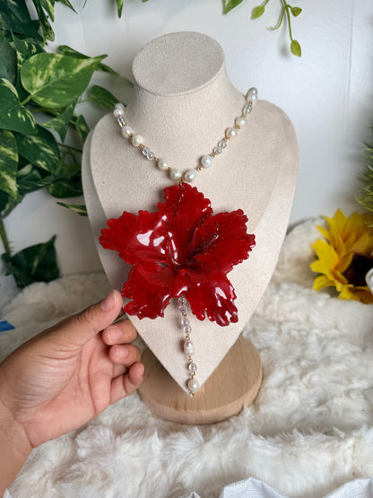 Crimson Poppy Pearl Necklace