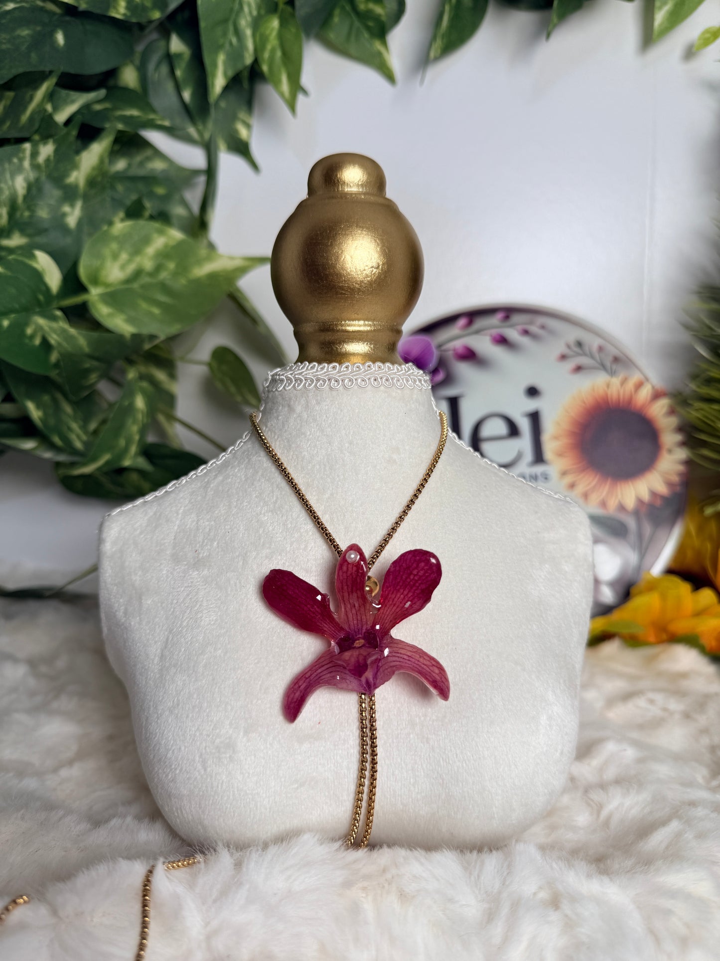 Crimson Orchid Lariat Necklace