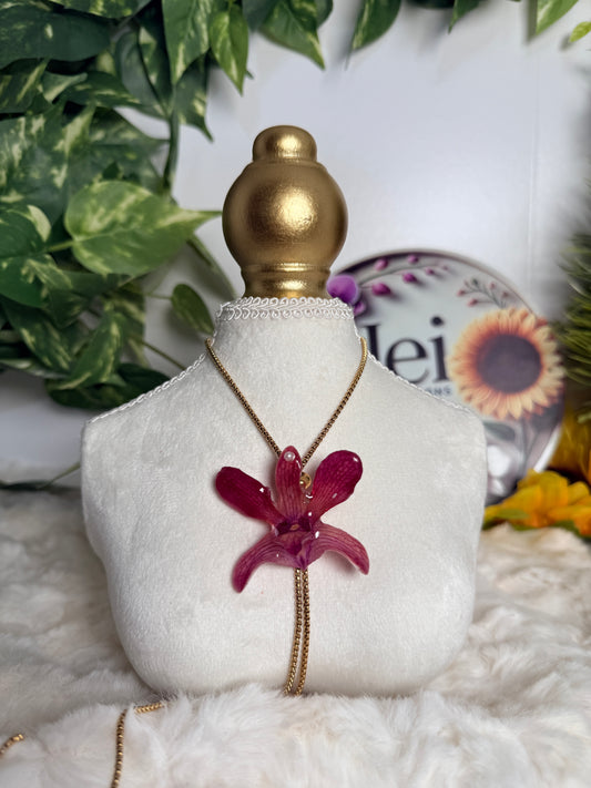 Crimson Orchid Lariat Necklace