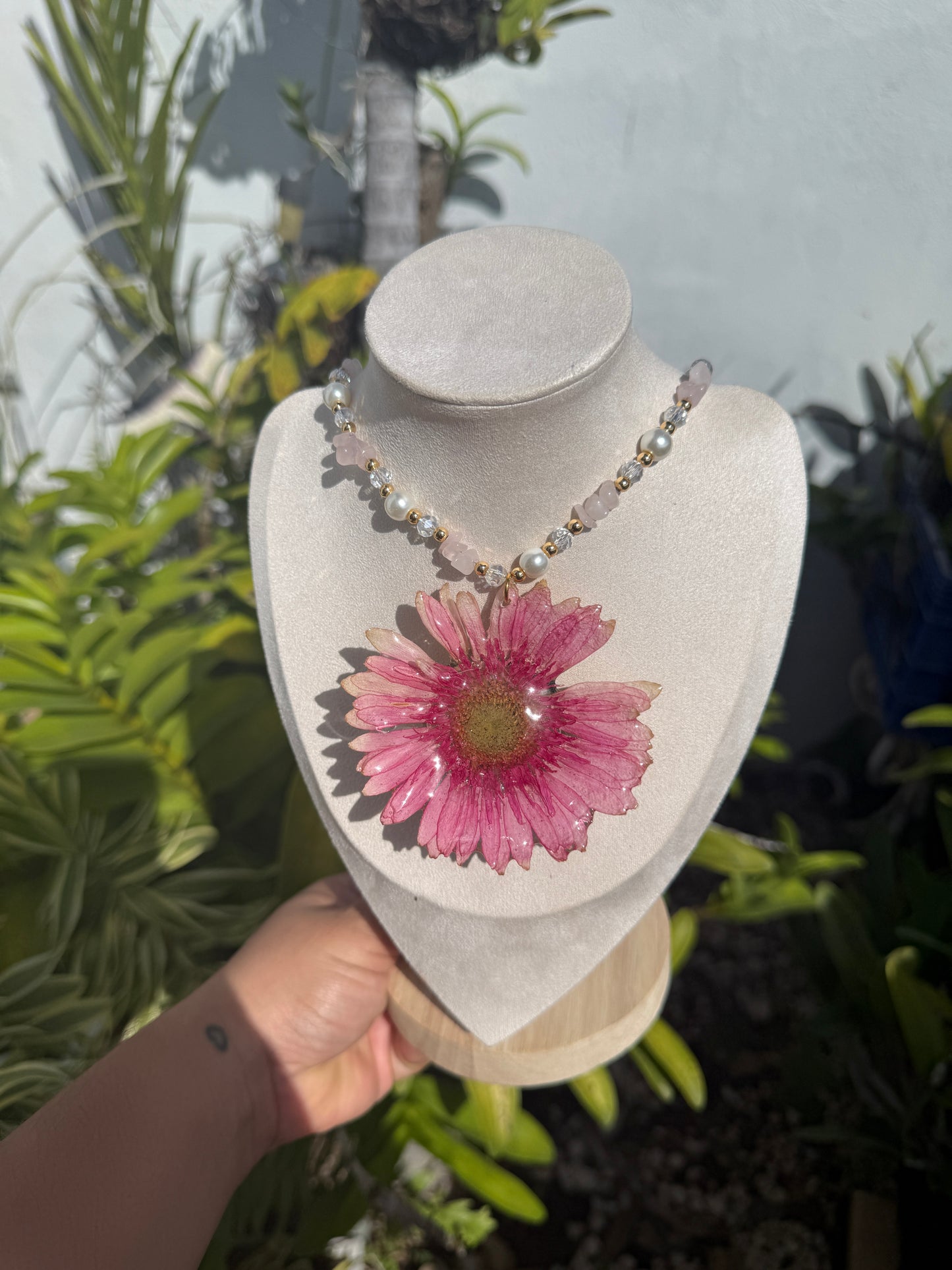 Pink gerbera Fairy necklace