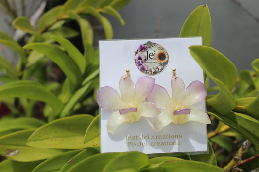 Purple/white orchid earings