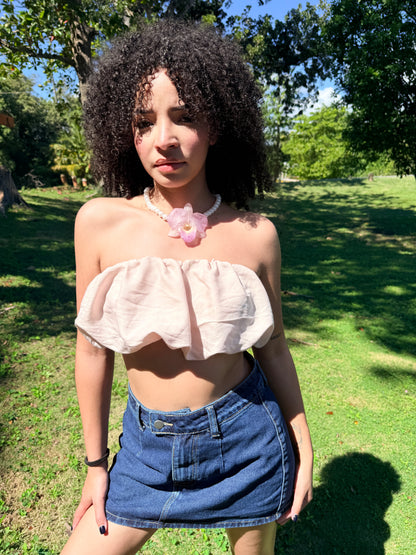 Pinky Orchid pearl necklace Choker