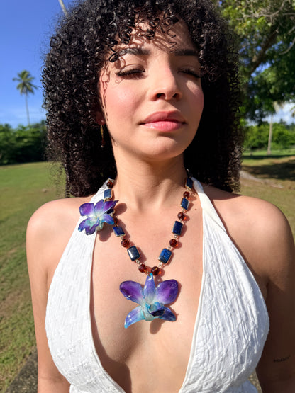 Lapis Orchid Statement Necklace