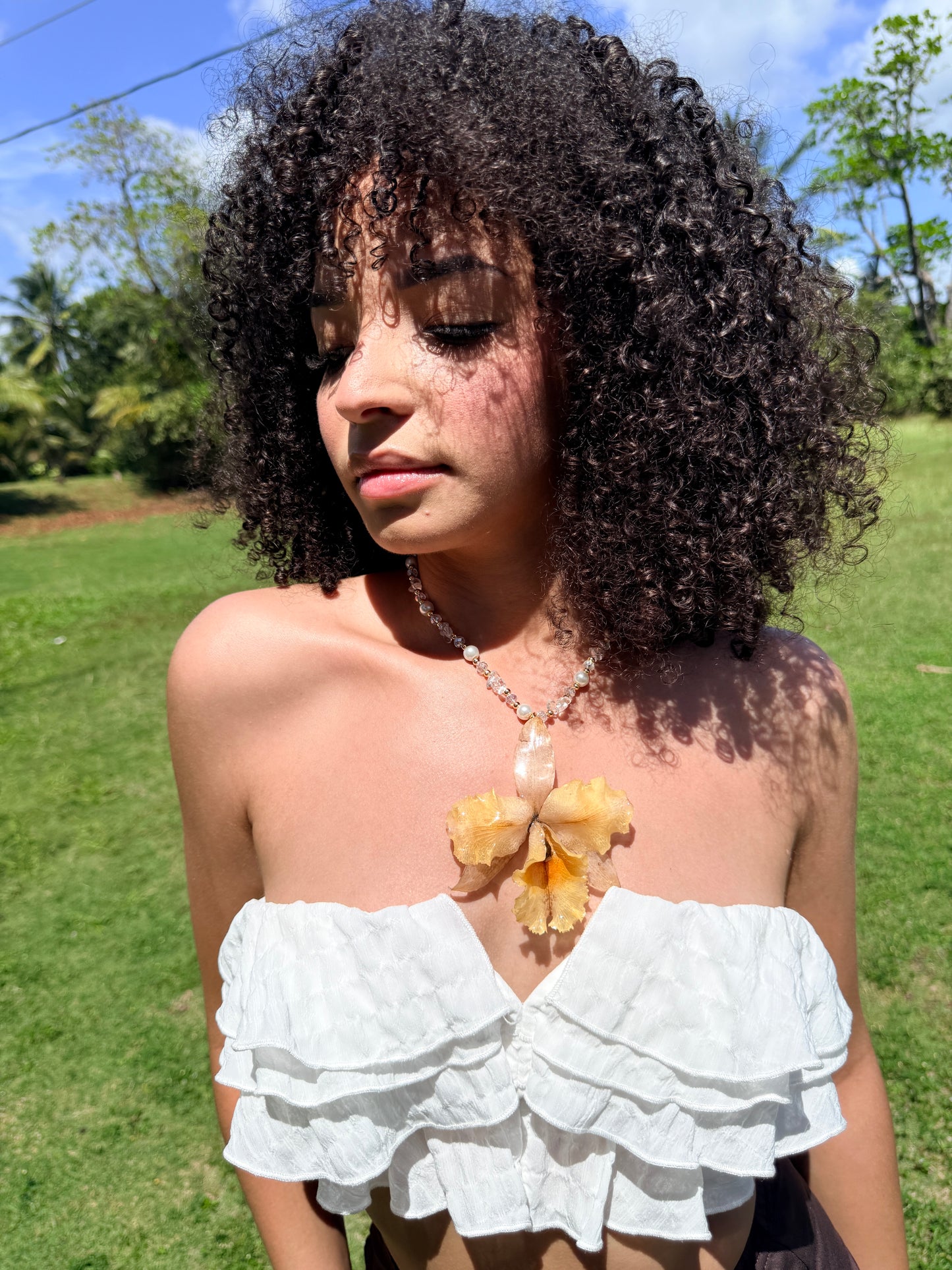 Cattleya orchid fairy necklace