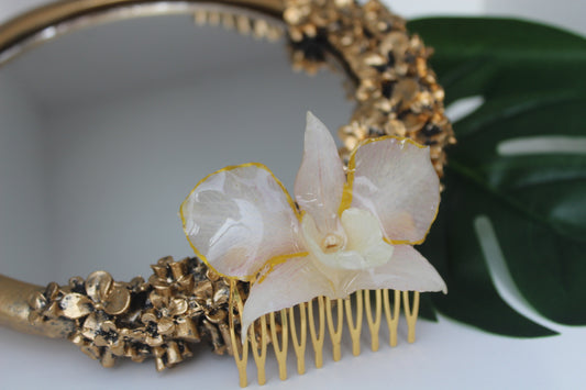 Mini White/purple Dendrobium Hair comb