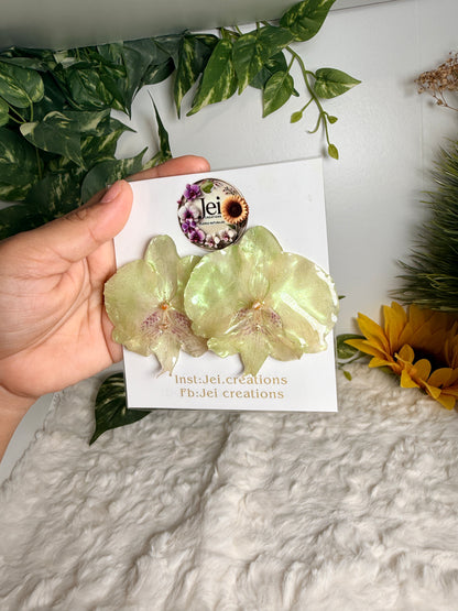 Green Pearl Glow Orchid Studs