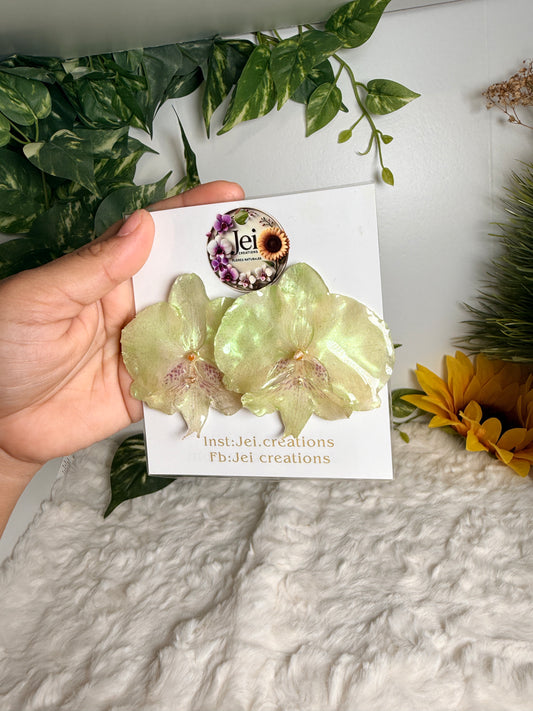 Green Pearl Glow Orchid Studs