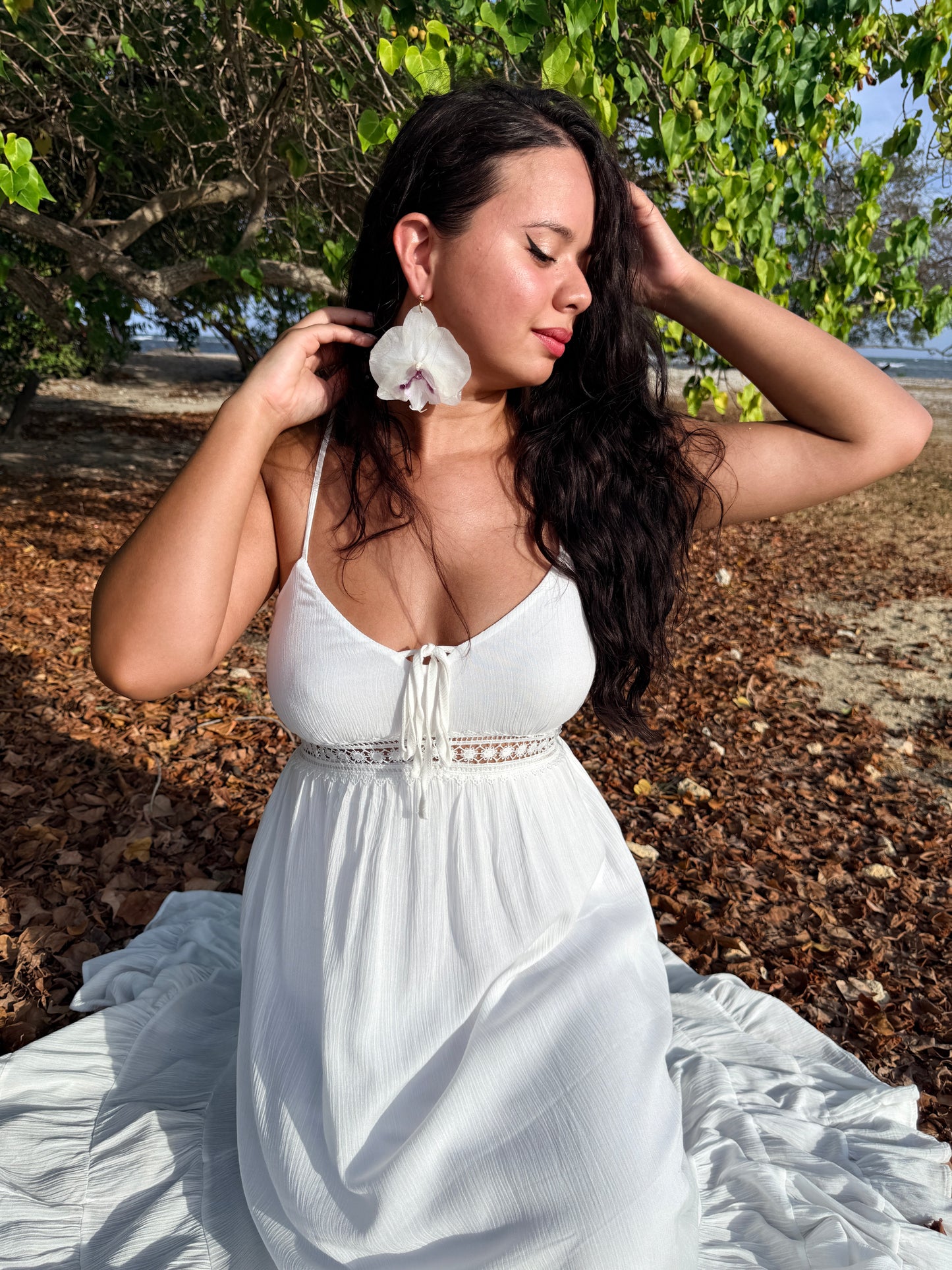 White Phalaenopsis Orchid Drop Earrings