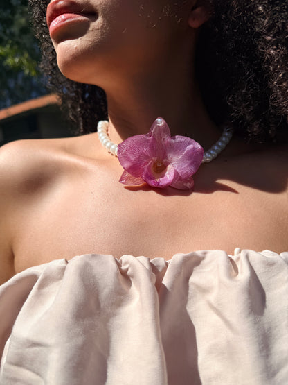 Pinky Orchid pearl necklace Choker