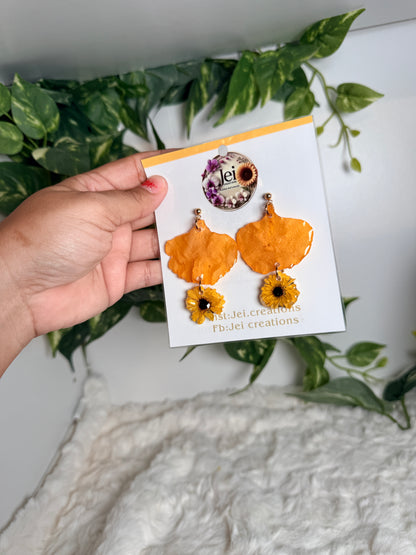 Flamboyán y mini girasoles (aretes)