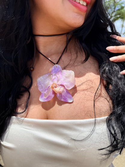 Amethyst Phalaenopsis Leather Choker