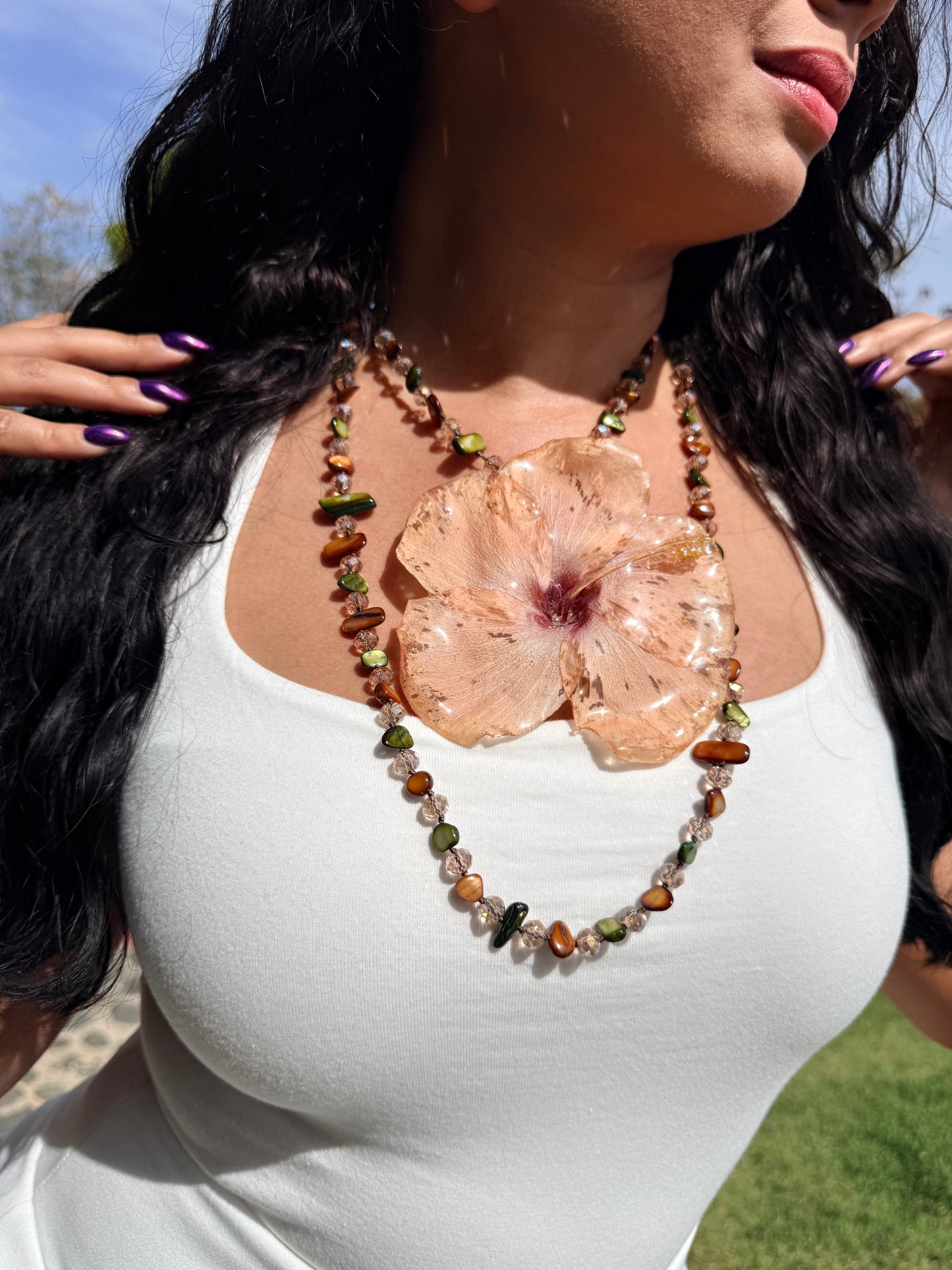 Desert Blush Hibiscus 2-in-1 Necklace & Hair Clip