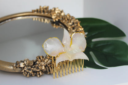 Mini White/purple Dendrobium Hair comb