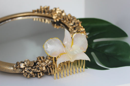 Mini White/purple Dendrobium Hair comb