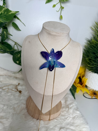 Blue Dendrobium Lariat Necklace