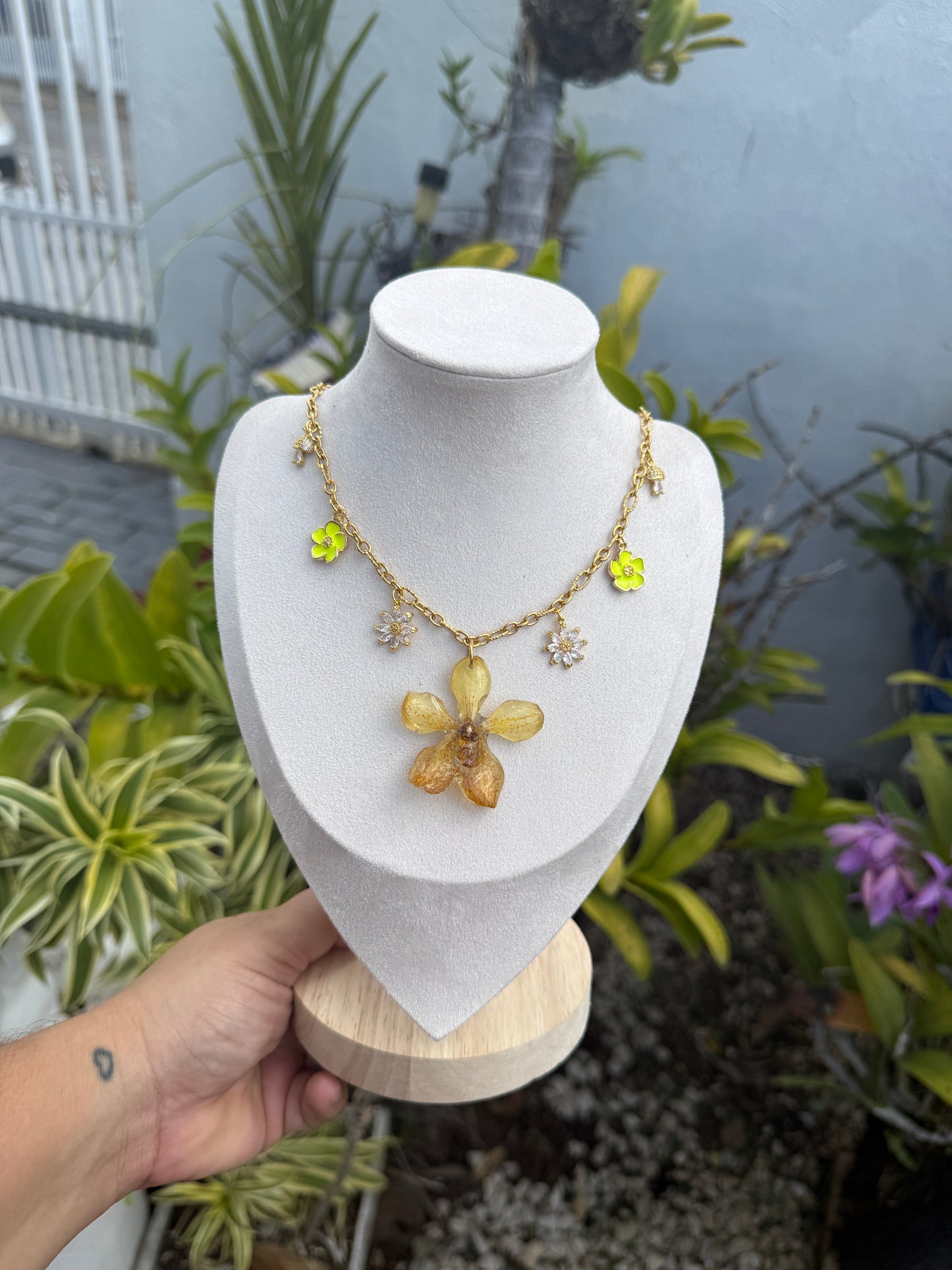 Yellow Orchid Charm necklace