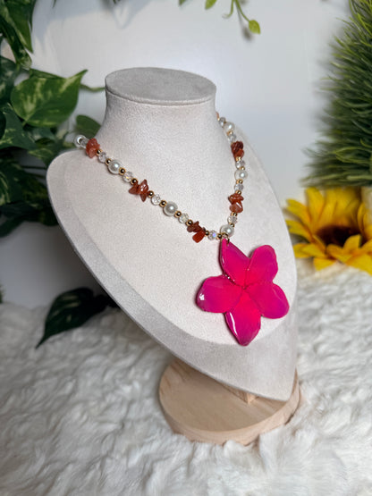 Hot Pink Plumeria Necklace