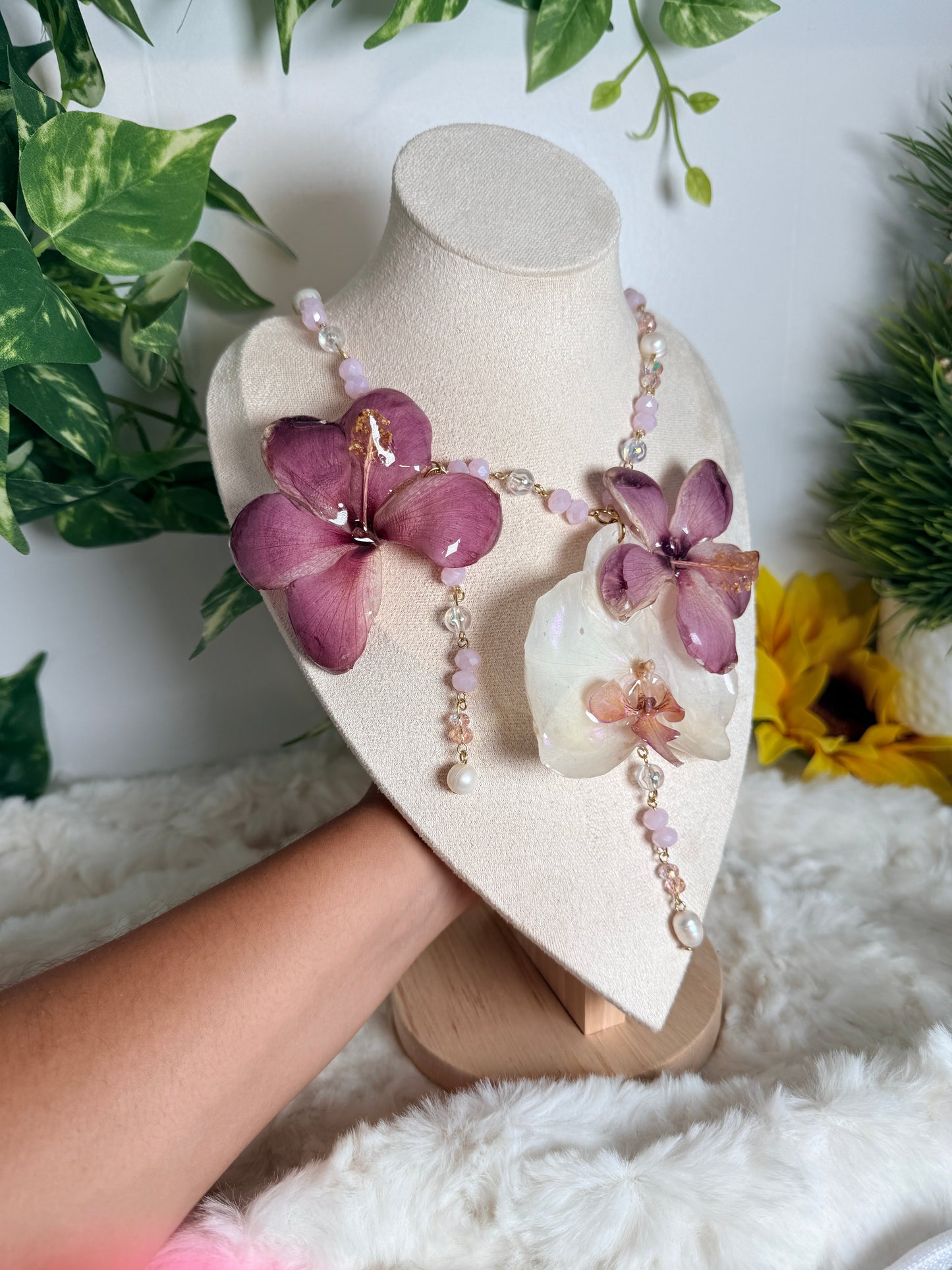 Exotic Poppy & Orchid Necklace
