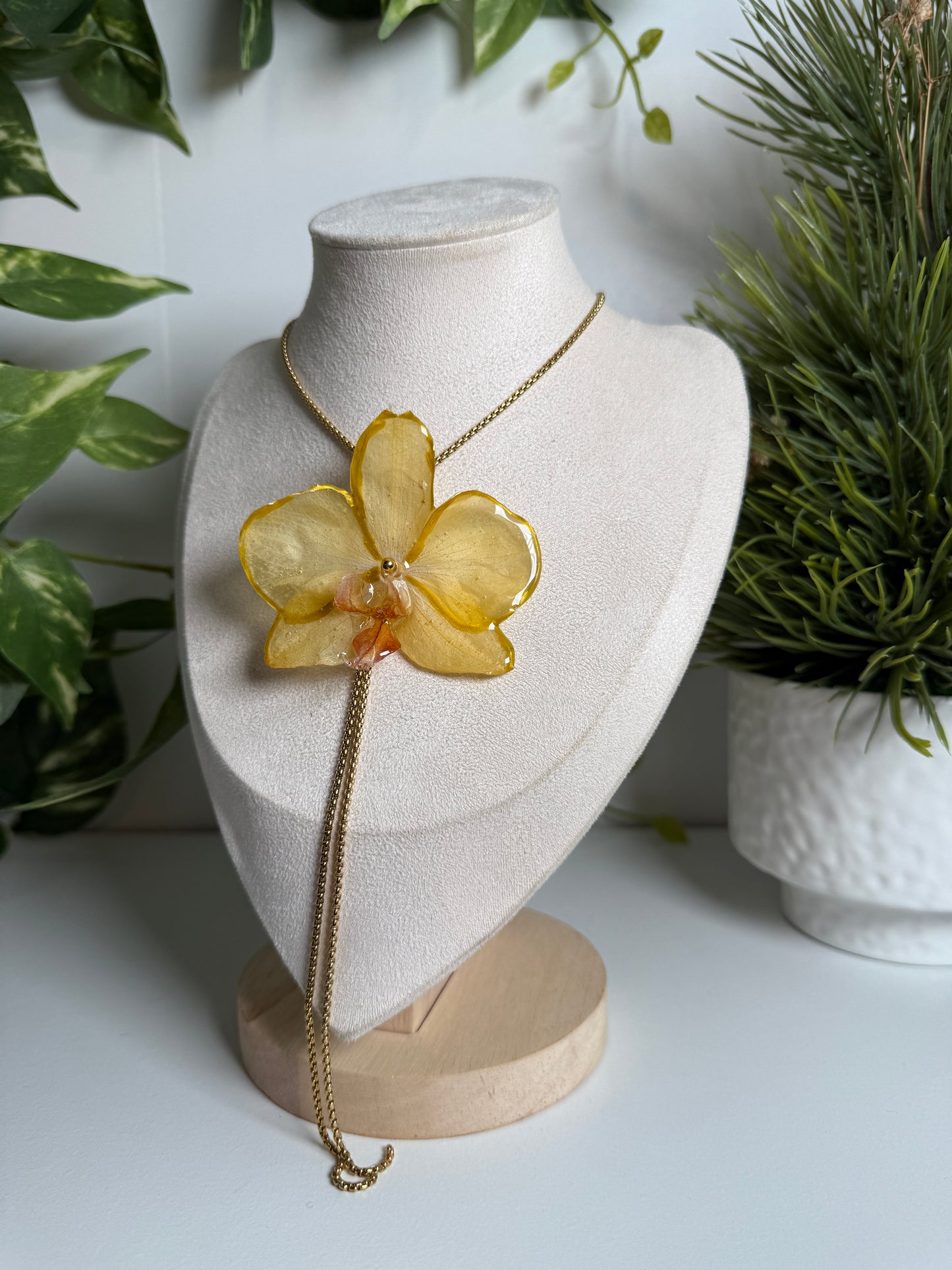 Yellow Phalaenopsis Orchid Lariat necklace