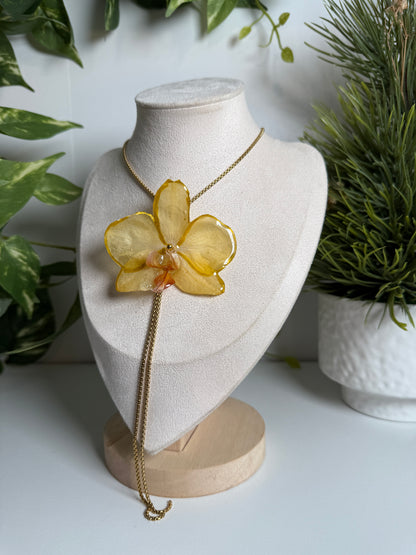 Yellow Phalaenopsis Orchid Lariat necklace