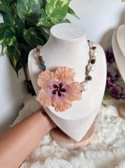 Blush Poppy & Baroque Pearl Necklace