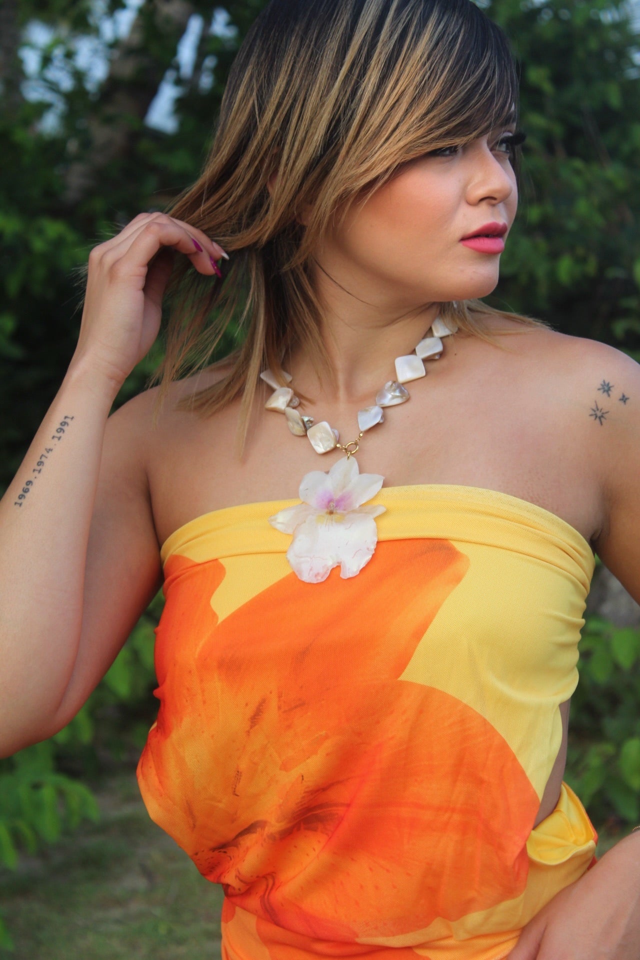Summer Miltonia Orchid necklace