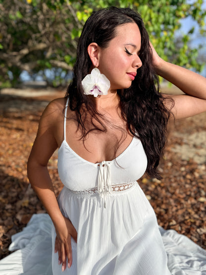 White Phalaenopsis Orchid Drop Earrings
