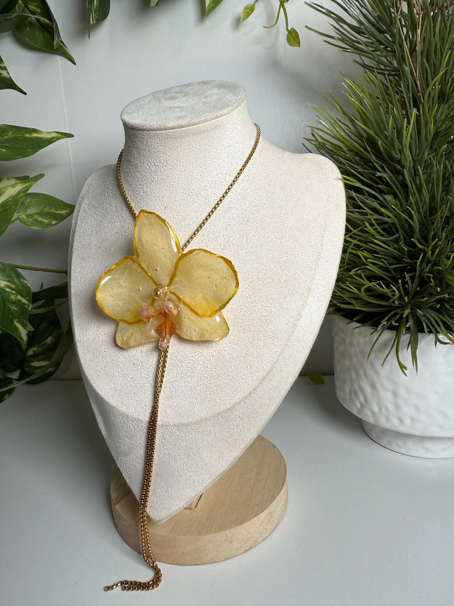 Yellow Phalaenopsis Orchid Lariat necklace
