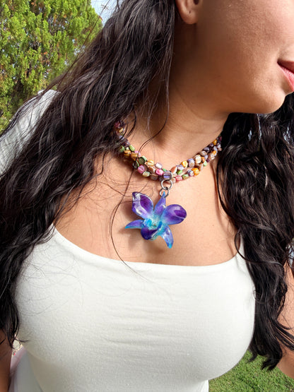 Ocean blue Orchid Charm Choker