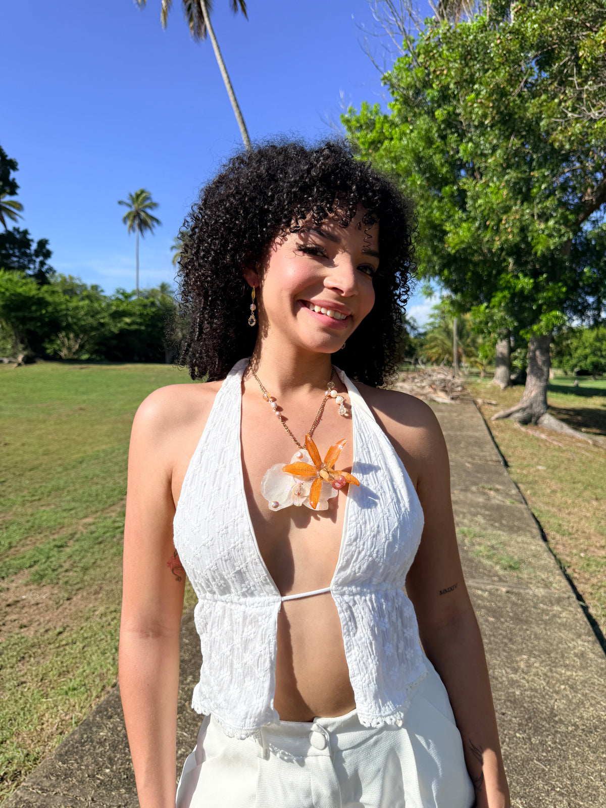 Golden Cattleya Duet Necklace