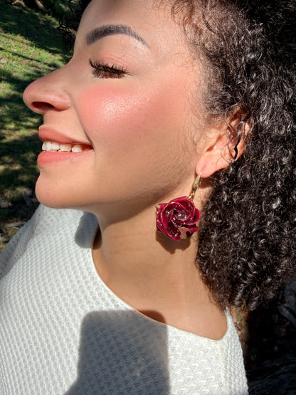Red rose earrings