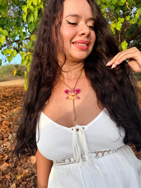 Blushing Orchid Lariat Necklace