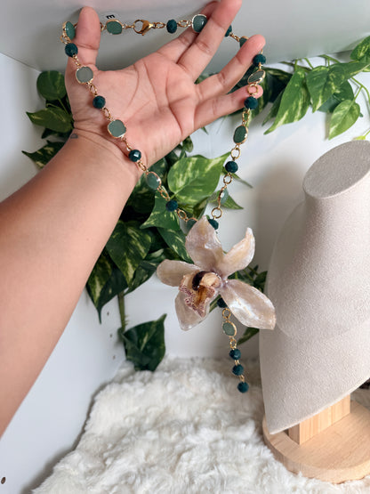 Ivory Cymbidium Lariat Necklace