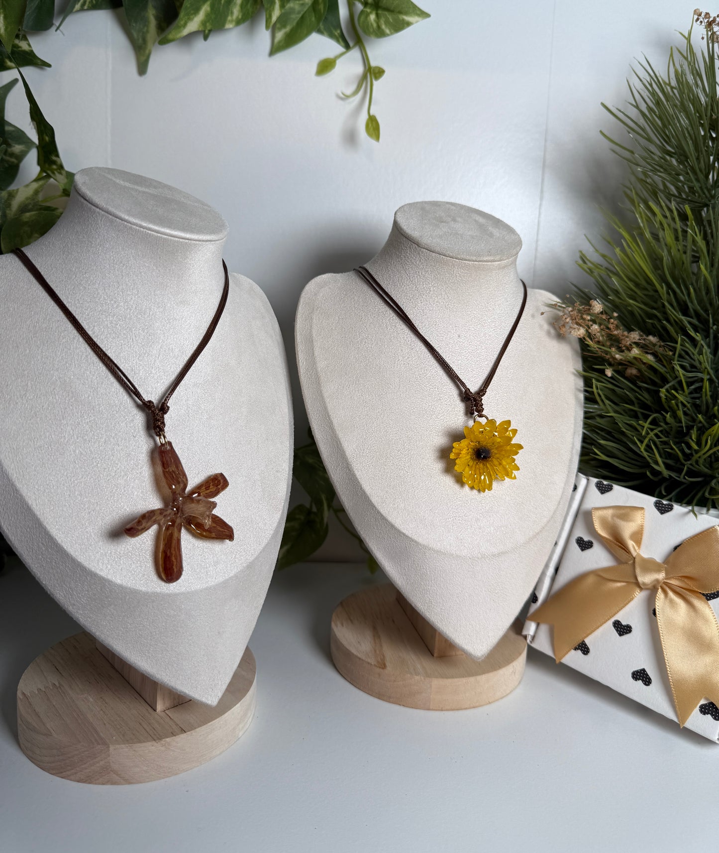Sunflower Mini & Grammatophyllum Orchid Duo Necklace Set