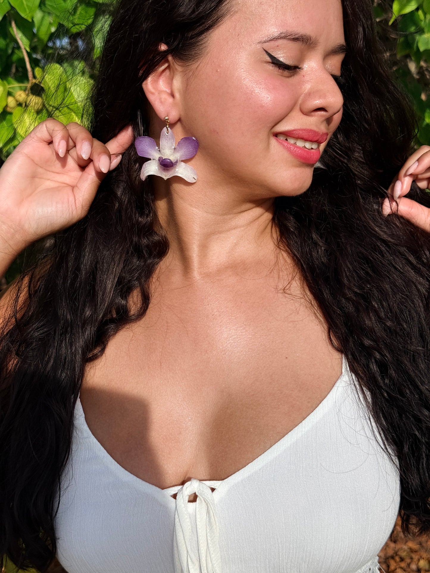 Lavender Dendrobium Orchid Earrings
