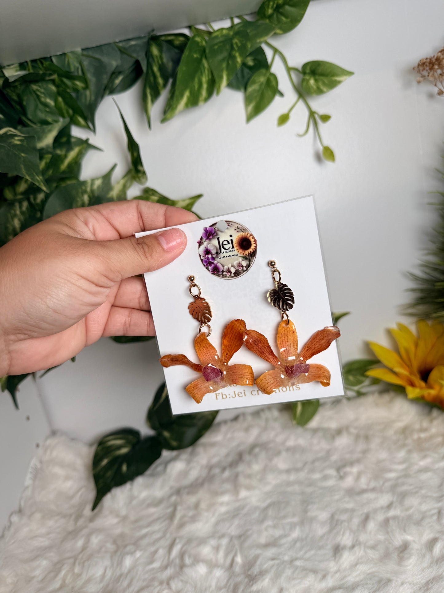 Golden Forest Orchid Earrings